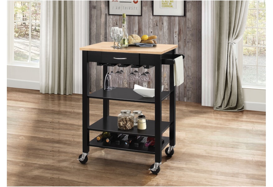 Acme Furniture Ottawa Black Finish Kitchen Cart With Wood Top Acme Furniture Ottawa Black Finish