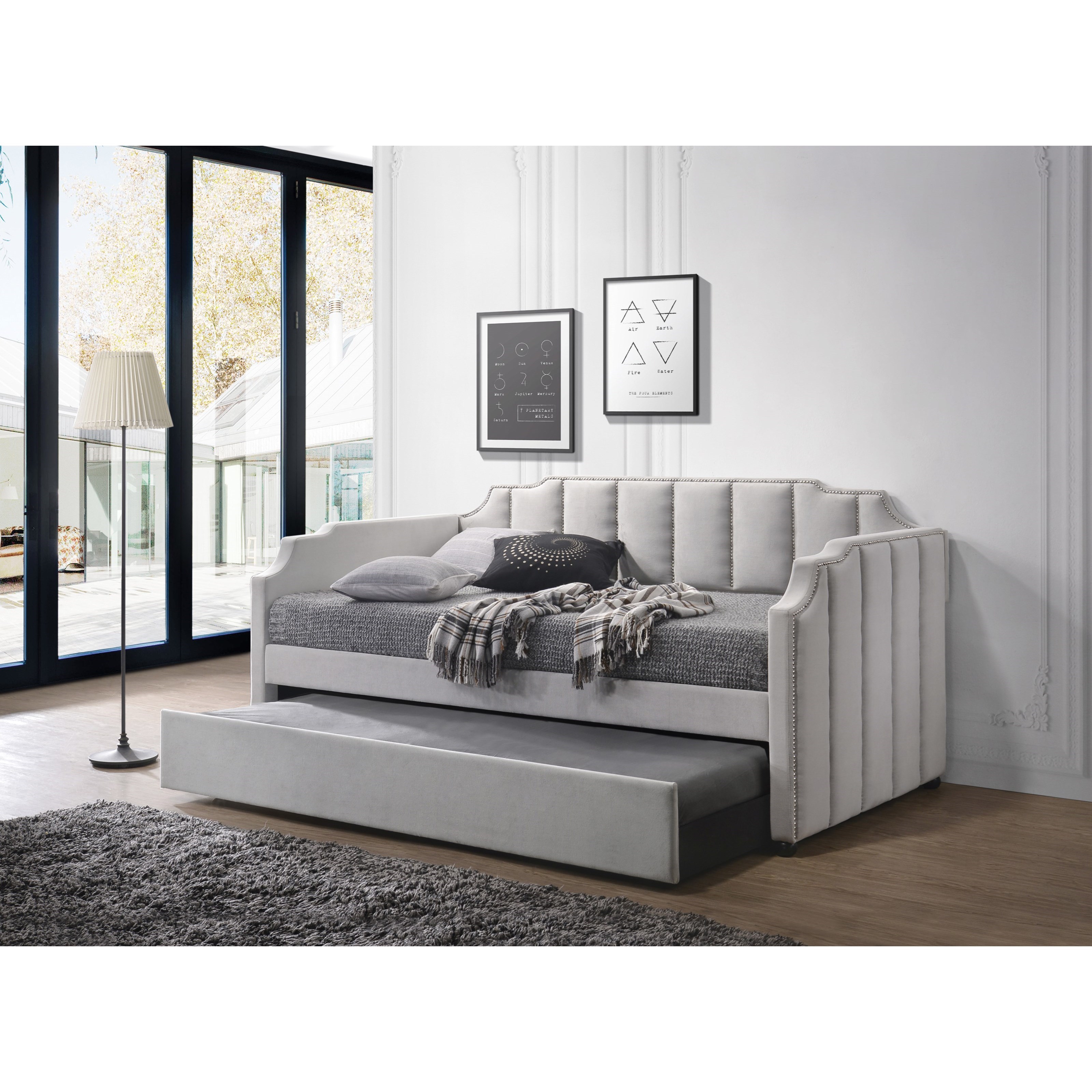 Acme Furniture Peridot Twin Daybed Trundle In Dove Gray Velvet Rooms For Less Daybeds