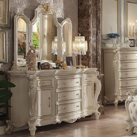 Acme Furniture Picardy 26885+26904 Traditional Antique White 2-Door Dresser & Mirror Set | Del Sol Furniture | Dresser & Mirror Sets Acme Furniture Picardy 26885+26904 Traditional Antique White 2-Door Dresser & Mirror Set | Del Sol Furniture | Dresser & Mirror Sets