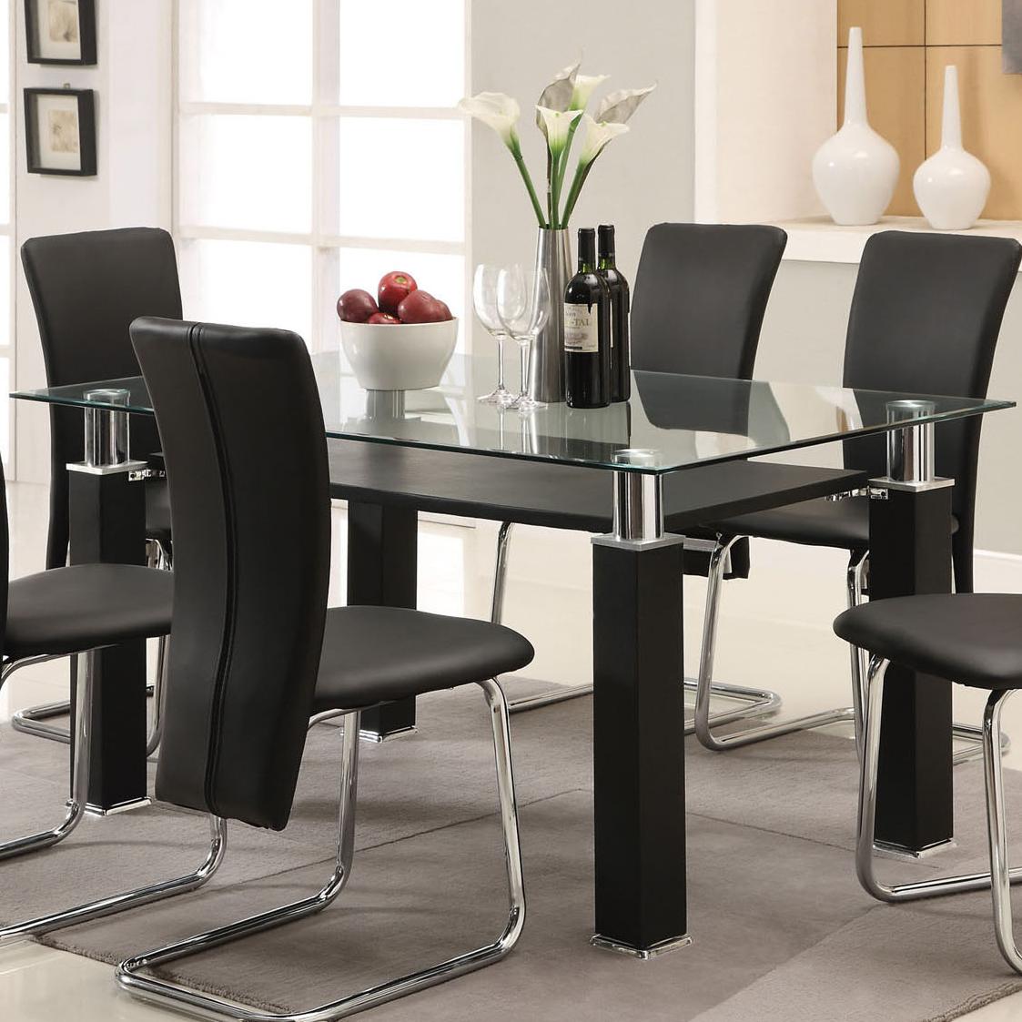 Acme Furniture Riggan Contemporary Dining Table With Beveled Glass Top And Vinyl Shelf Rooms For Less Dining Room Table