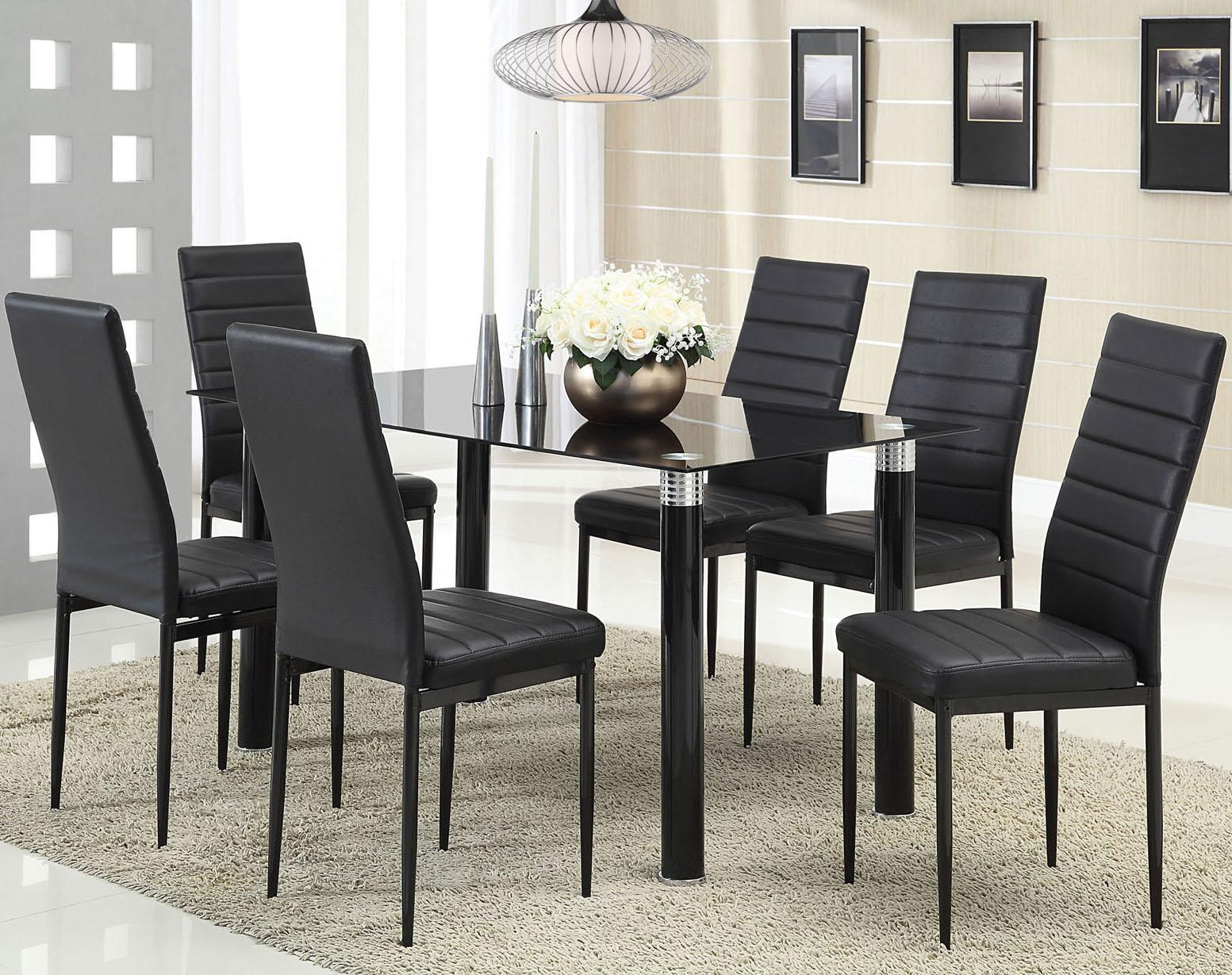 Acme Furniture Riggan Contemporary Black Leg Table With Black Vinyl Chairs Set Rooms For Less Dining 7 Or More Piece Set
