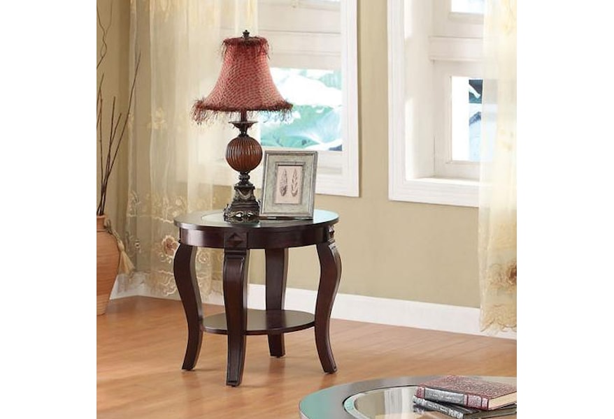 Acme Furniture Riley Transitional Round End Table W Glass A1 Furniture Mattress End Tables