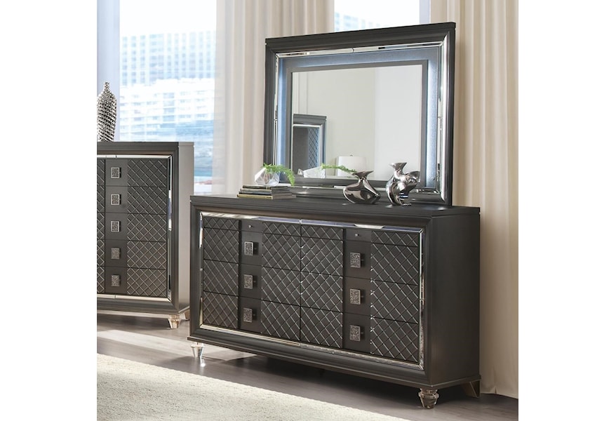 Acme Furniture Sawyer Glam Dresser With 2 Jewelry Drawers Mirror