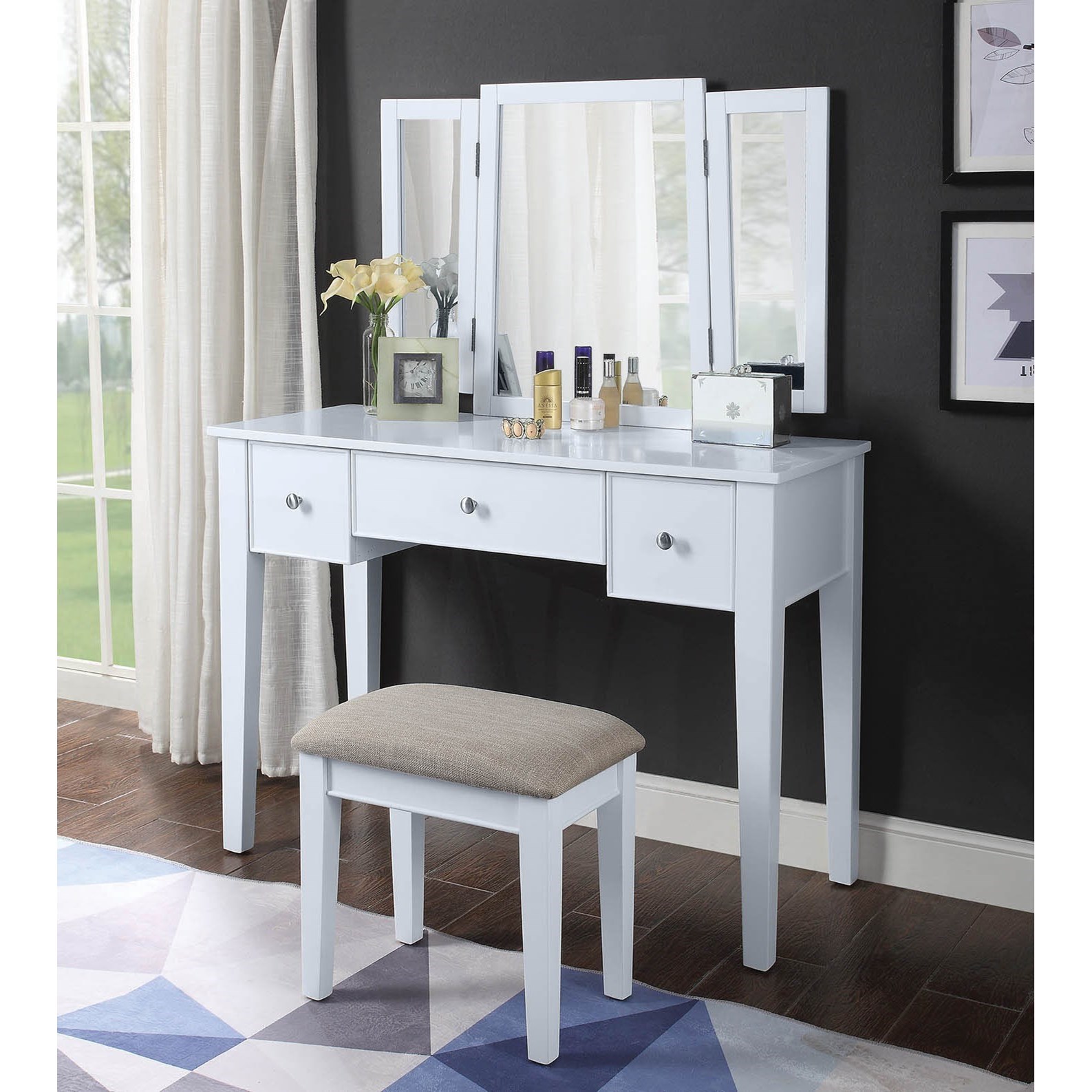 Acme Furniture Severus Transitional Vanity Set With Upholstered
