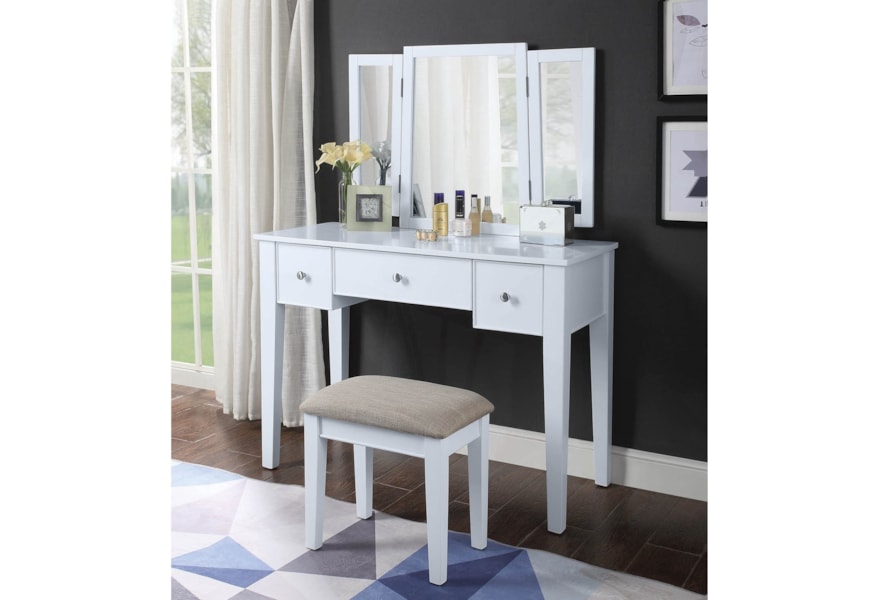 Acme Furniture Severus Transitional Vanity Set With Upholstered