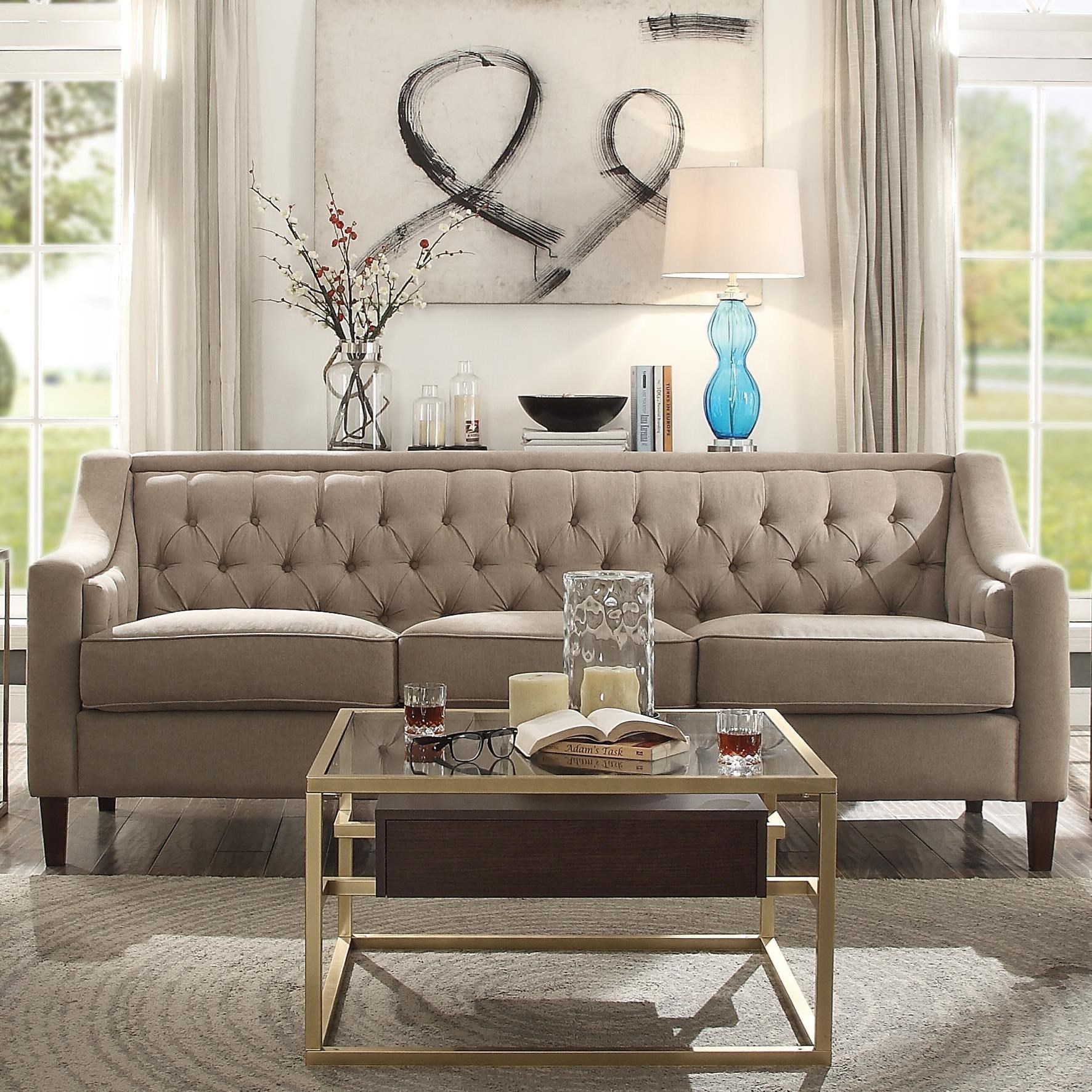 Acme Furniture Suzanne Transitional Tufted Sofa With Sloped Arms