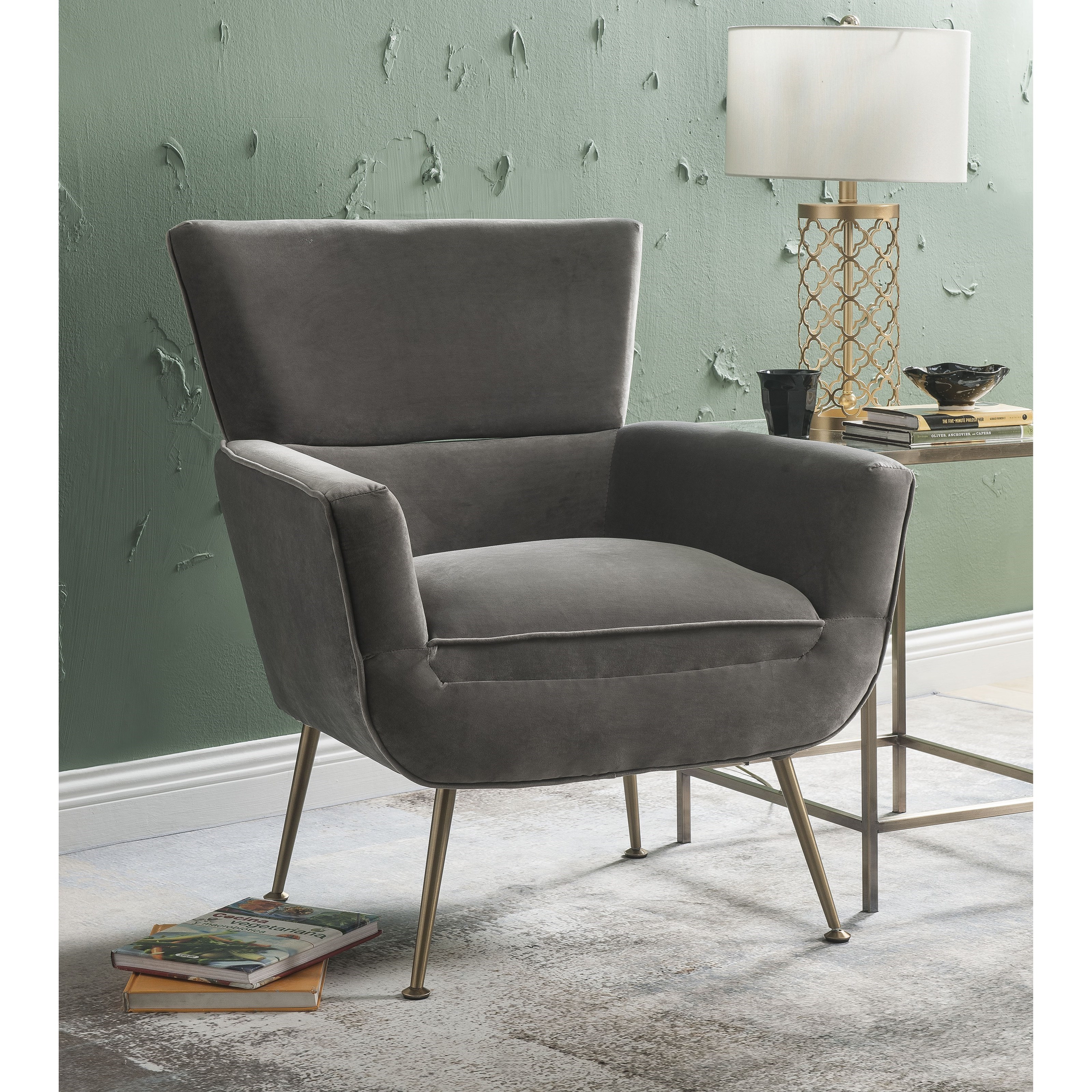 Acme Furniture Varik Mid Century Modern Accent Wing Chair With Flared Arms A1 Furniture Mattress Wing Chairs