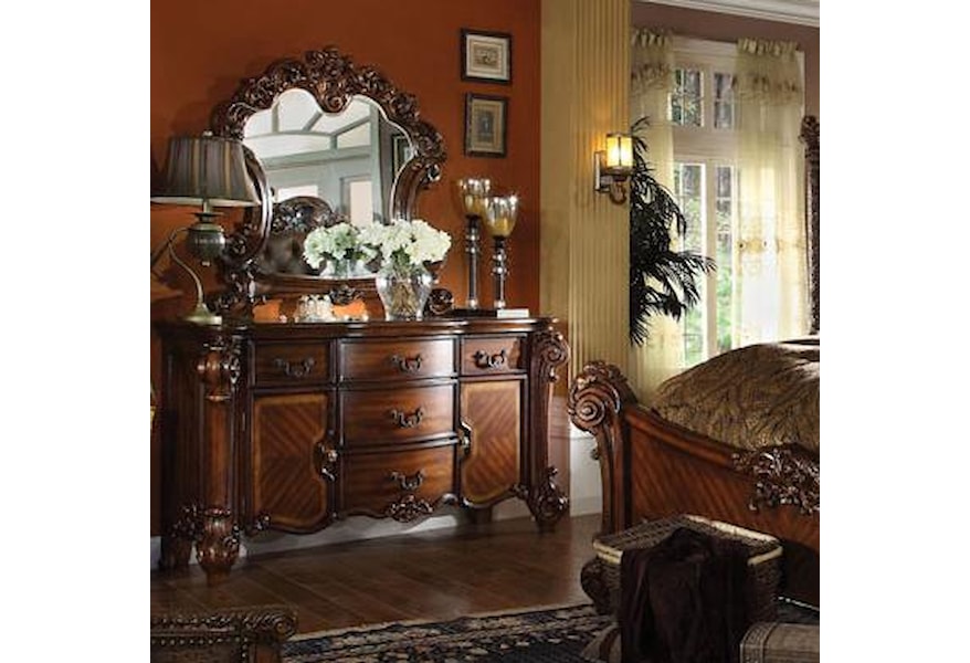 Acme Furniture Vendome Dresser And Mirror Set With Carved Wood