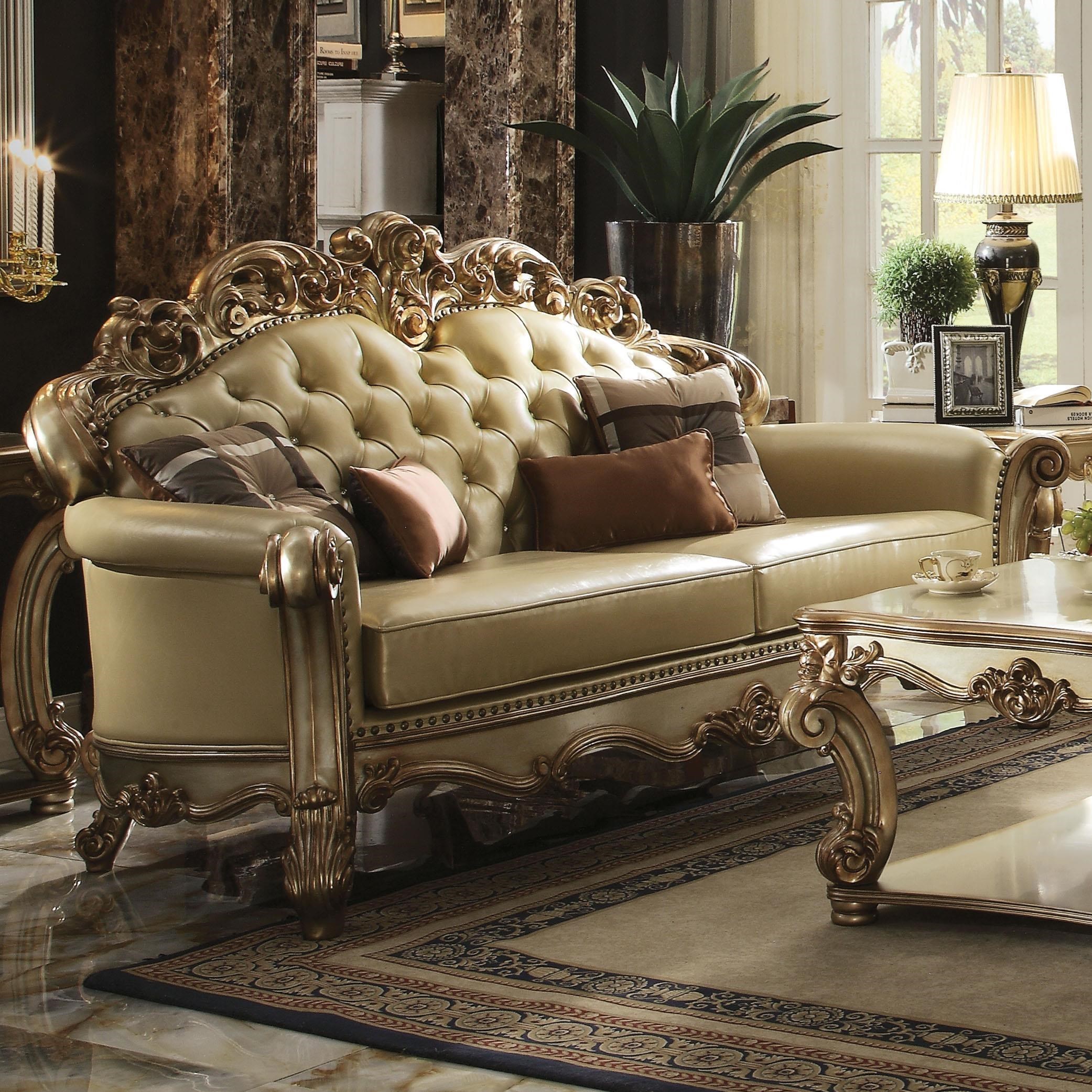 Acme Furniture Vendome Stationary Sofa With Tufting And Exposed Wood Rooms For Less Sofas