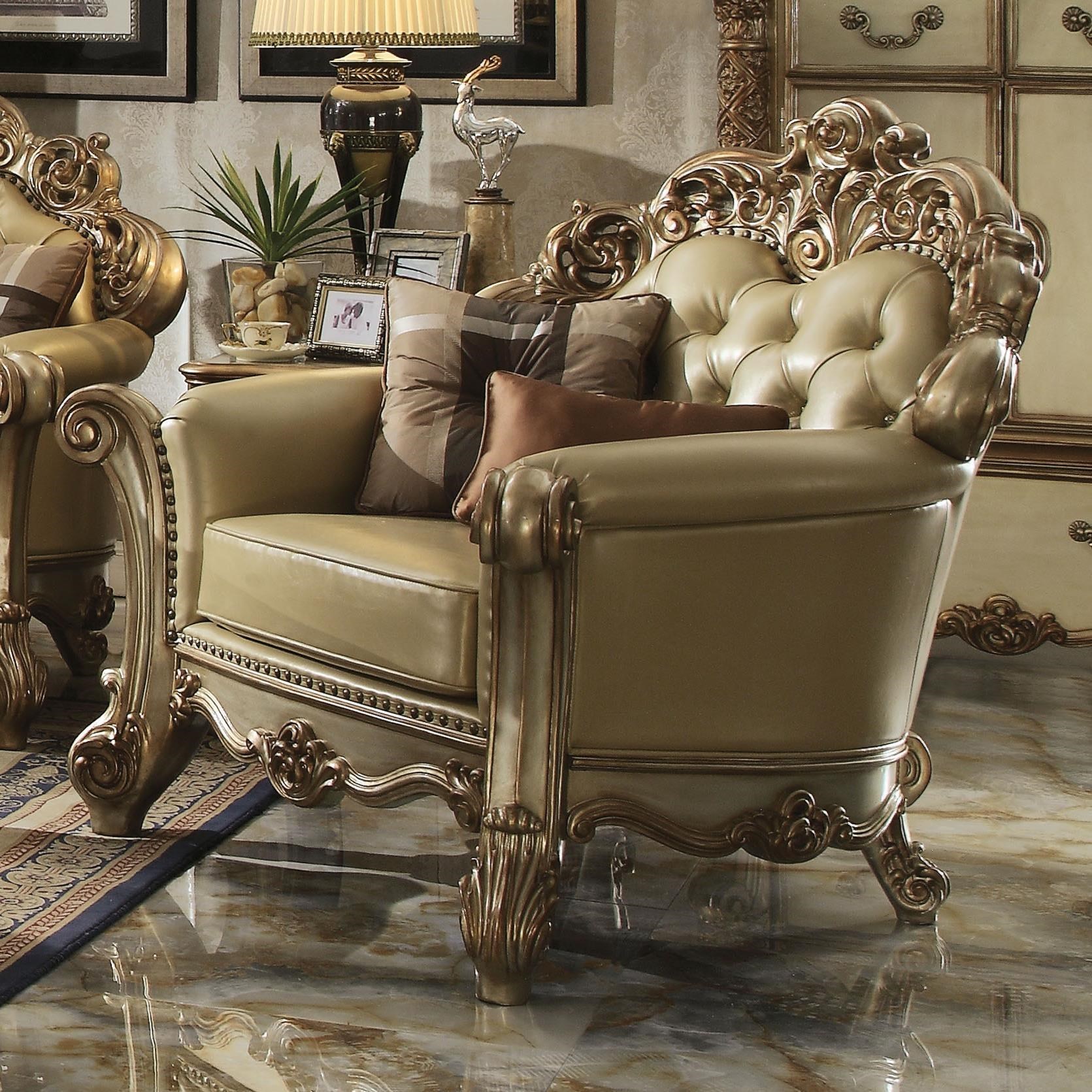 Acme Furniture Vendome 53002 Upholstered Chair With 1 Pillow And Tufting Corner Furniture Upholstered Chairs