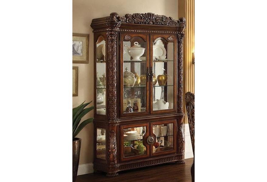 Acme Furniture Vendome Curio Cabinet With Glass Doors And Mirrored