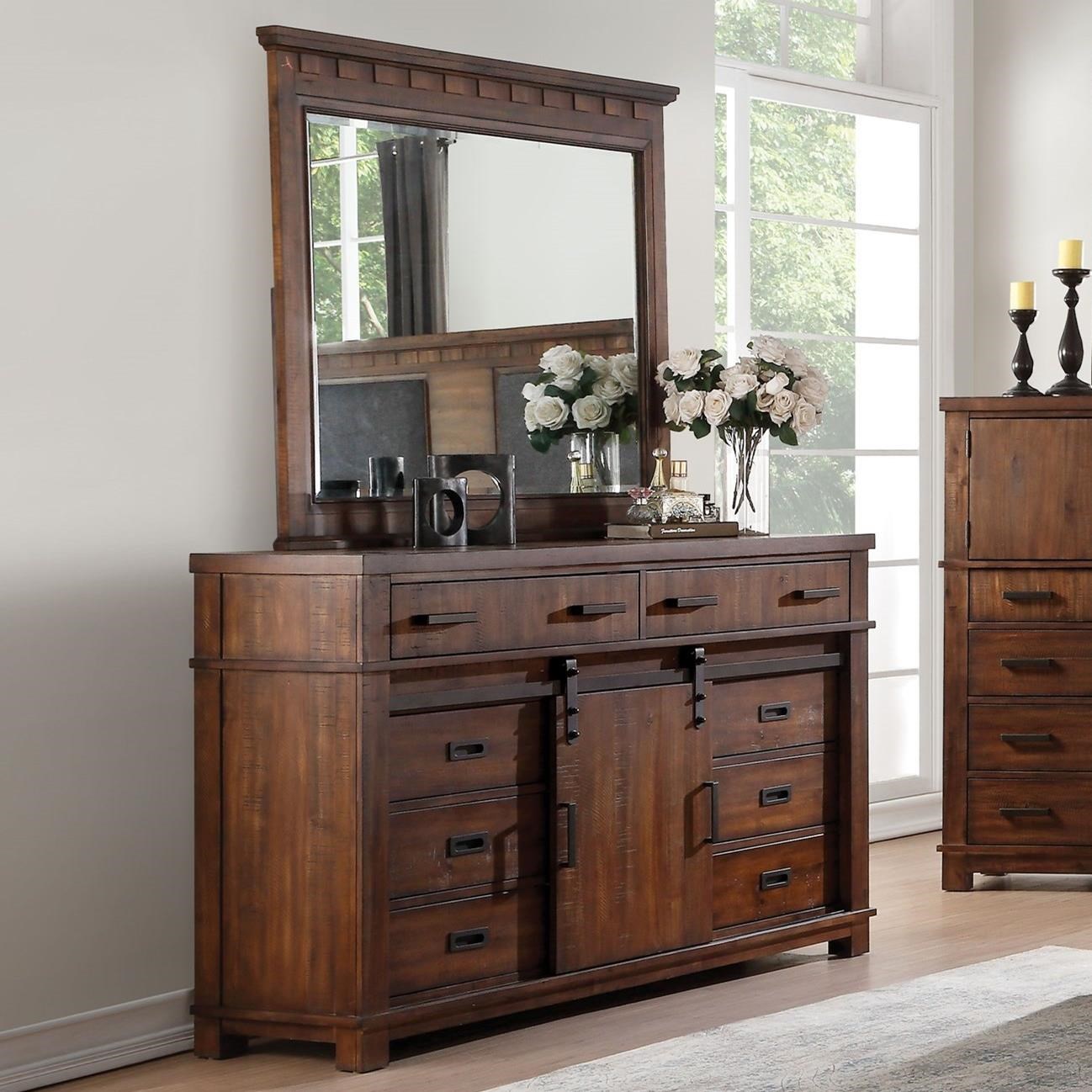 Acme Furniture Vibia Rustic Sliding Door Dresser And Mirror Set