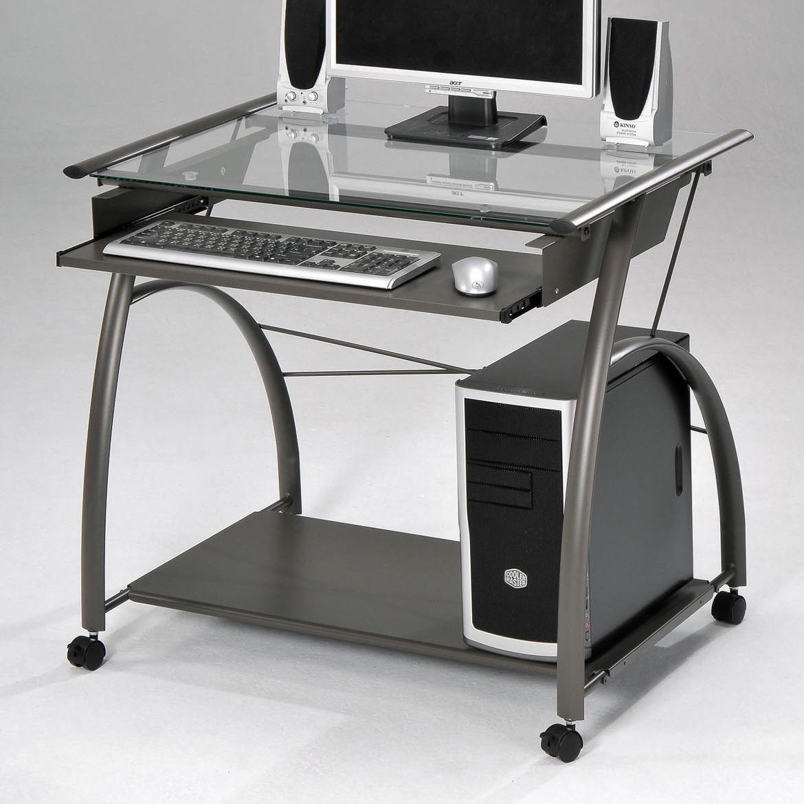 Acme Furniture Vincent Silver Computer Desk With Keyboard Tray And Wheels Rooms For Less Table Desk