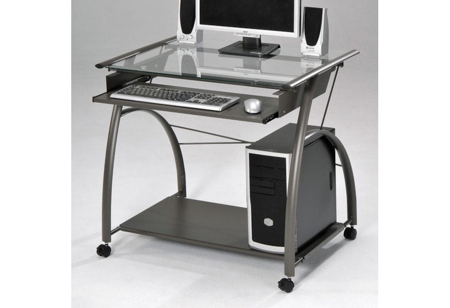 Acme Furniture Vincent Silver Computer Desk With Keyboard Tray And Wheels Rooms For Less Table Desk