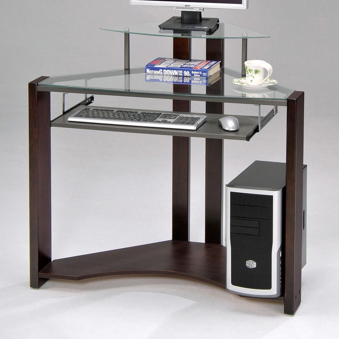 Acme Furniture Willcox 00114 Cherry Computer Desk 2 Tier Glass