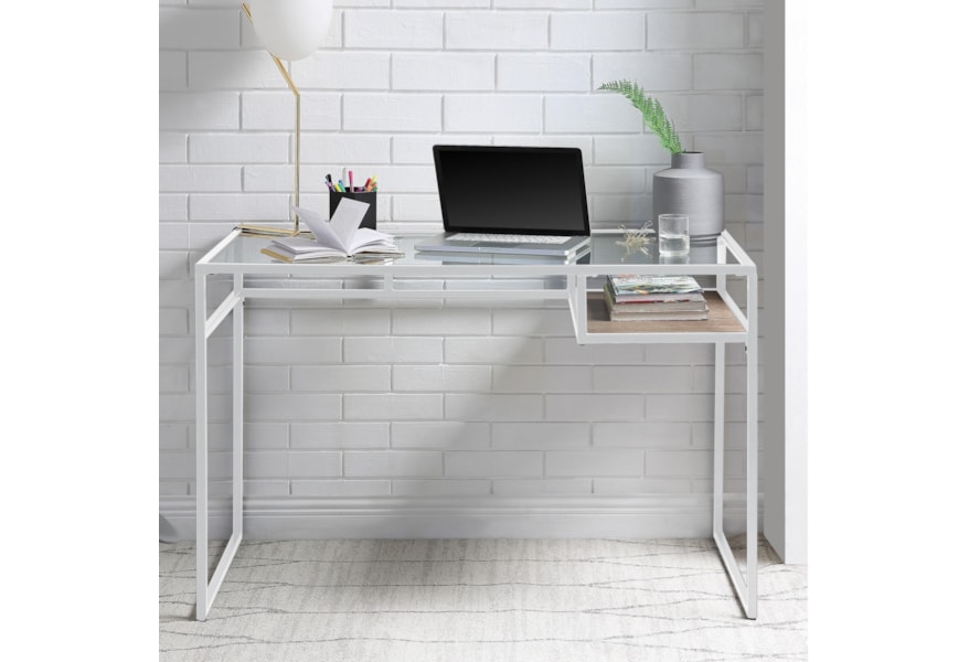 Acme Furniture Yasin Industrial Desk With Clear Glass Top Dream