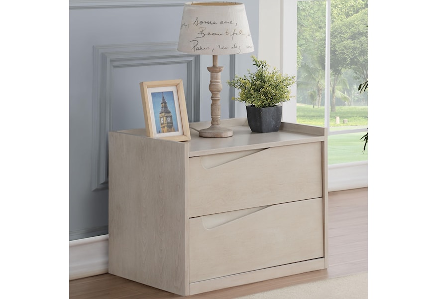 Acme Furniture Yaxley Contemporary 2 Drawer Nightstand With White Washed Finish A1 Furniture Mattress Nightstands