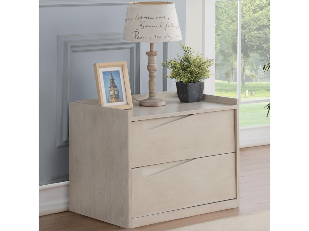 Acme Furniture Yaxley Contemporary 2 Drawer Nightstand With White Yaxley Contemporary 2 Drawer Nightstand With White Washed Finish By Acme Furniture