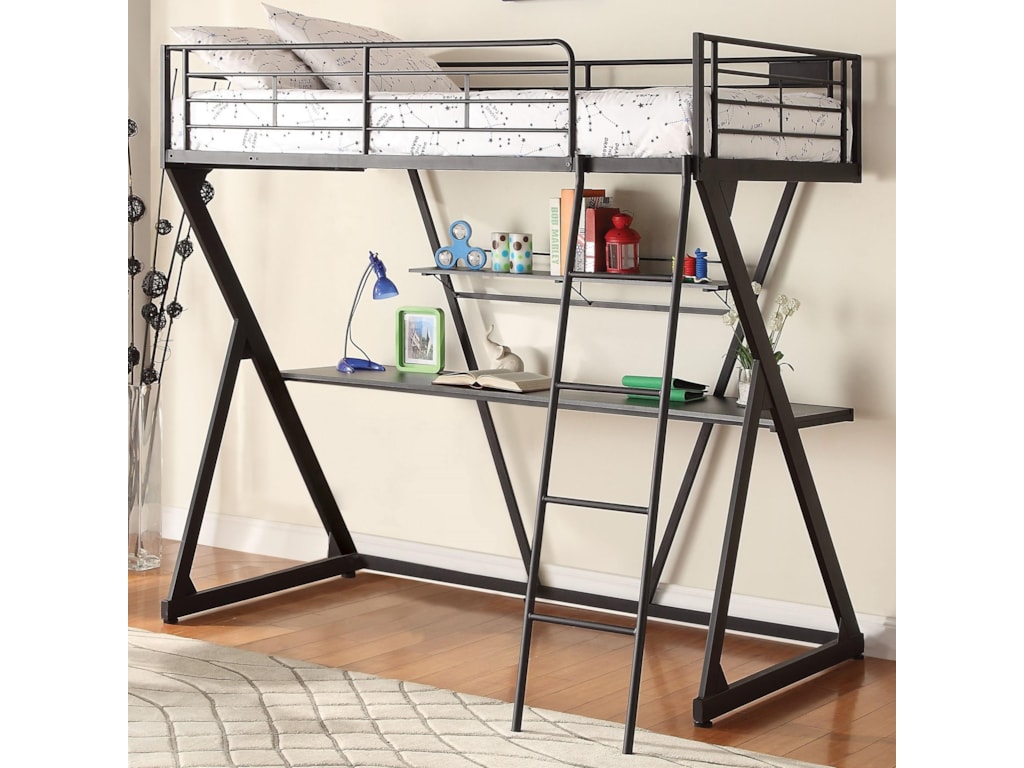 Acme Furniture Zazie 37138 Contemporary Twin Loft Bed With Desk Twin Loft Bed With Desk