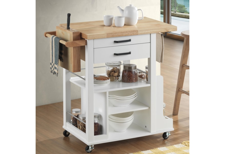Acme Furniture Zillah 98390 Two Tone Kitchen Cart With Built In Knife Block And Divided Storage Drawer Corner Furniture Kitchen Islands