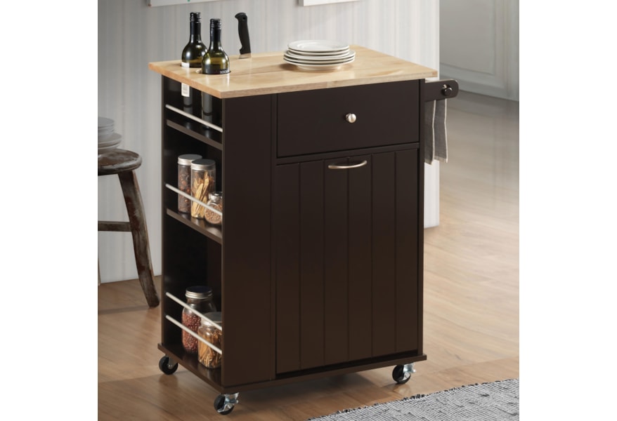 Acme Furniture Zina 98392 Small Mobile Kitchen Island Cart With Knife Storage And Drop Down Drawer For Trash Or Compost Corner Furniture Kitchen Islands