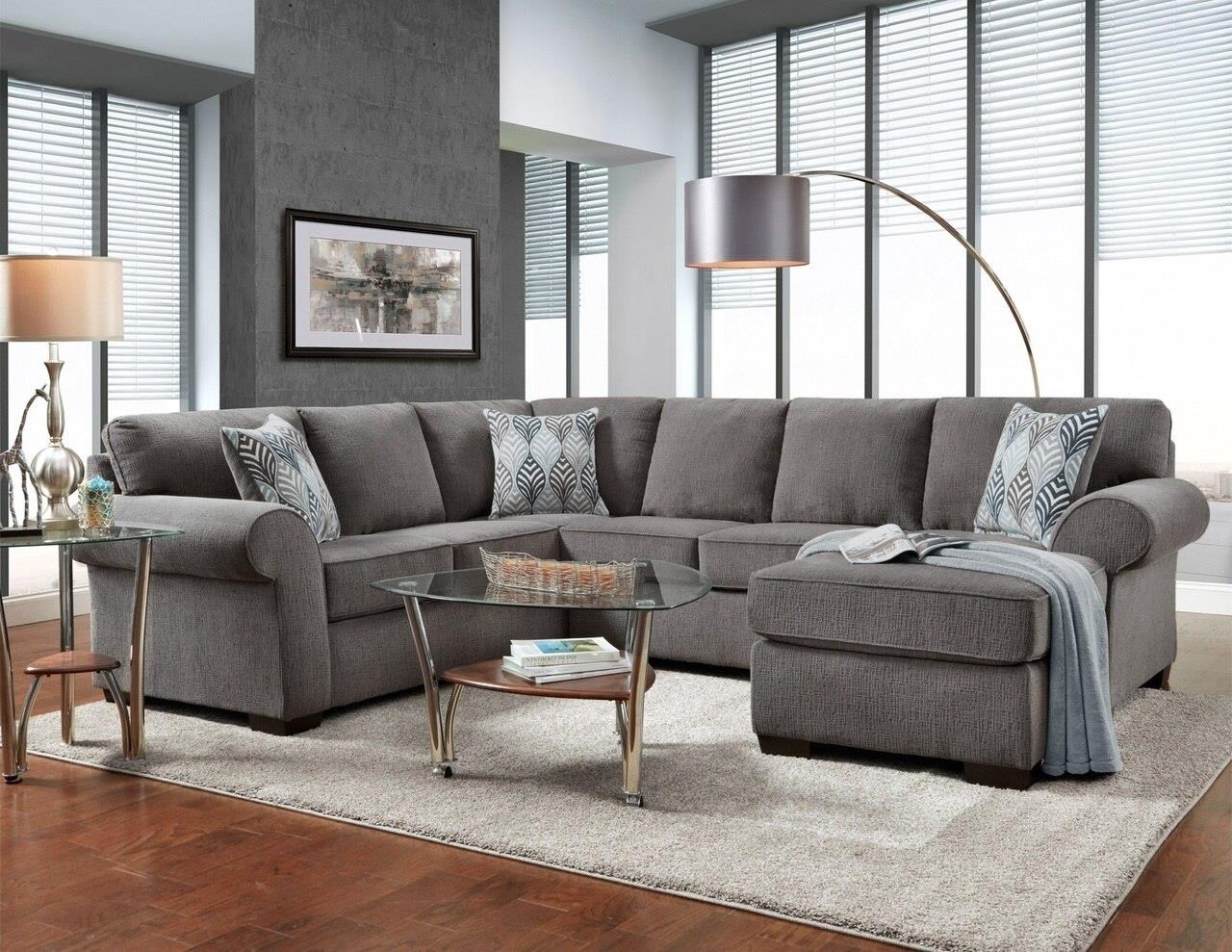 Charisma Smoke 3pc Sectional W Floating Chaise Ottoman Rotmans Sectional Sofas