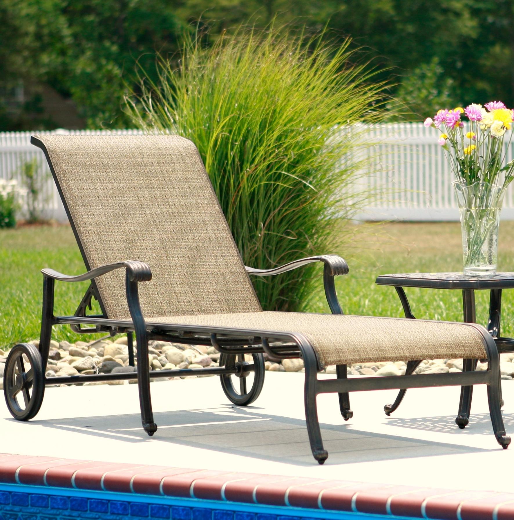 Apricity Outdoor Ashmost Outdoor Chaise Lounge With Wheels And Woven Body Set Against Cast Aluminum Frame Find Your Furniture Outdoor Chaise Lounge