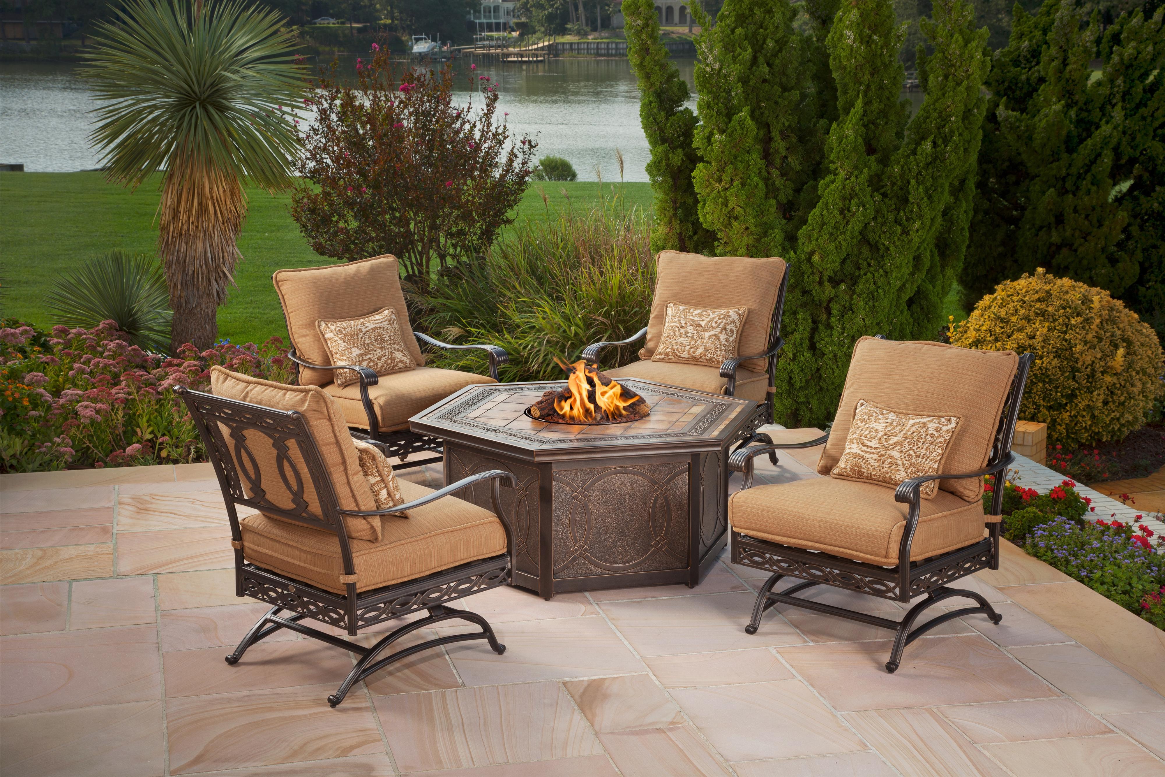 Agio Ashmost 5 Piece Spring Chair With Cushions And Firepit Chat