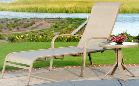 Apricity Outdoor Monterey 3 Outdoor Sling Chaise Lounge With Woven Fabric Seat Insert And Extruded Aluminum Frame Find Your Furniture Outdoor Chaise Lounge