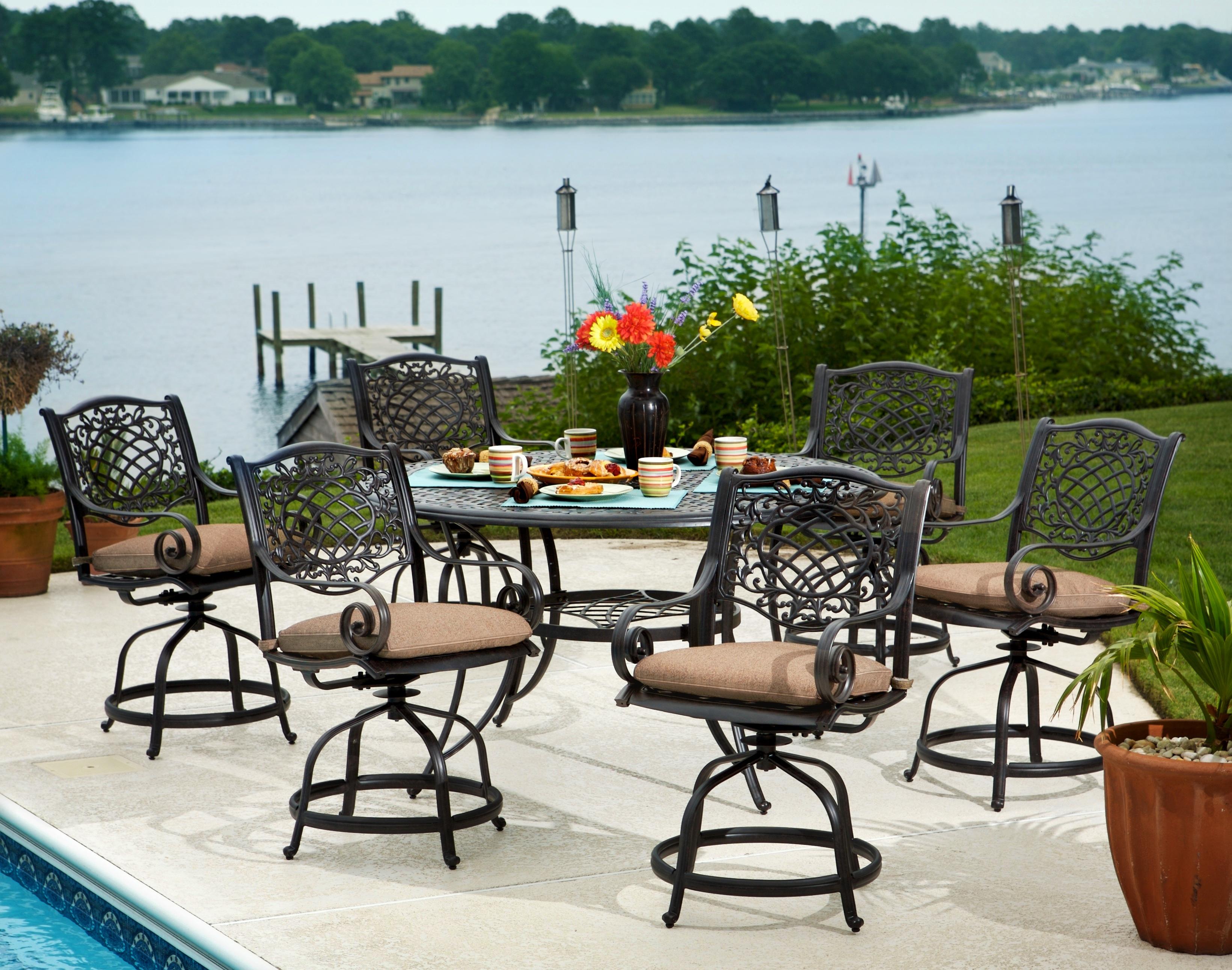 Apricity Outdoor Rochester Outdoor Alumicast Balcony Gathering Height Swivel Chair With Seat Pad Find Your Furniture Outdoor Bar Stools