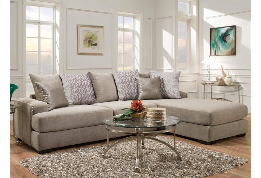 Albany 883 Casual Sectional Sofa With Chaise And Nailhead Trim A1 Furniture Mattress Sectional Sofas