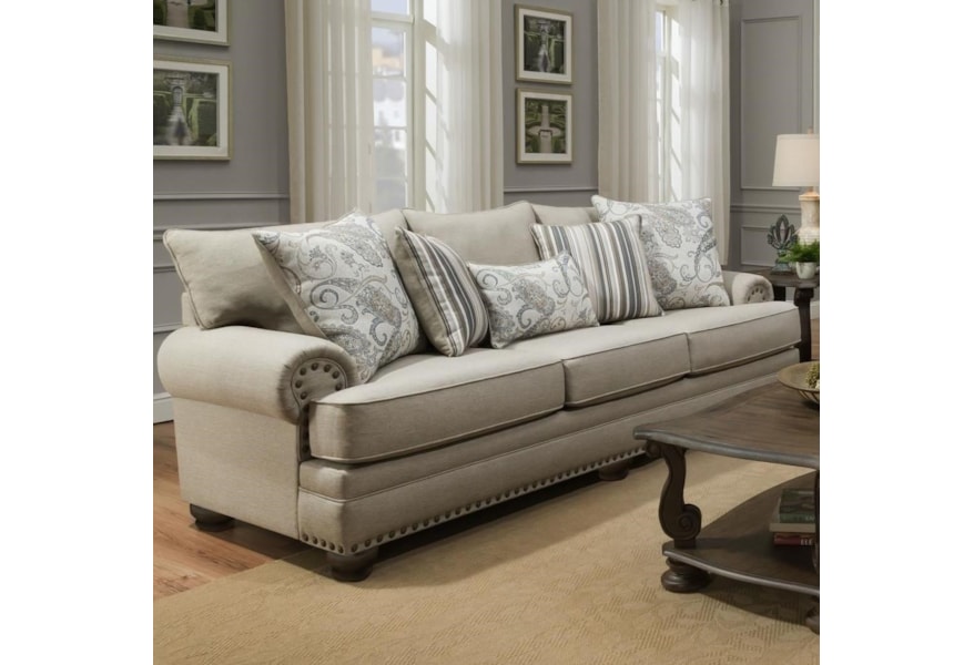 Albany 8647 Traditional Rolled Arm Sofa With Nailhead Trim A1 Furniture Mattress Sofas