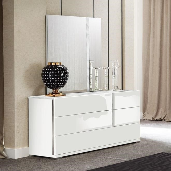Alf Italia Bianca Dresser And Mirror Set With Print Carrara Marble