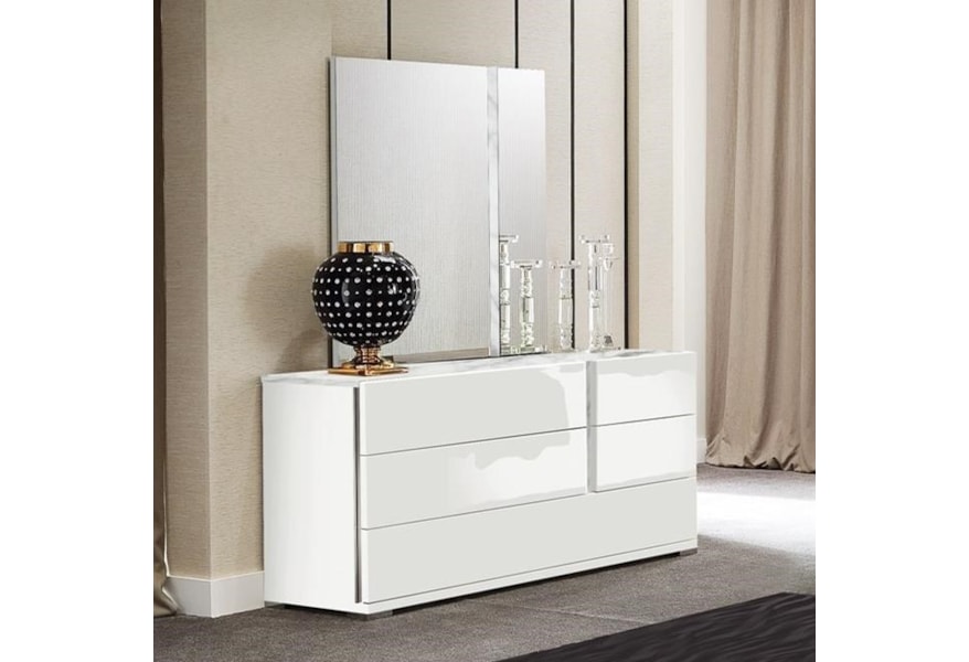 Alf Italia Bianca Dresser And Mirror Set With Print Carrara Marble