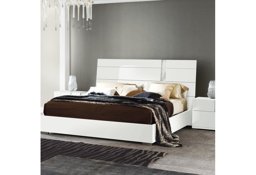 Alf Italia Bianca Queen Low Profile Bed With Carrara Marble Print Accent Stoney Creek Furniture Platform Beds Low Profile Beds