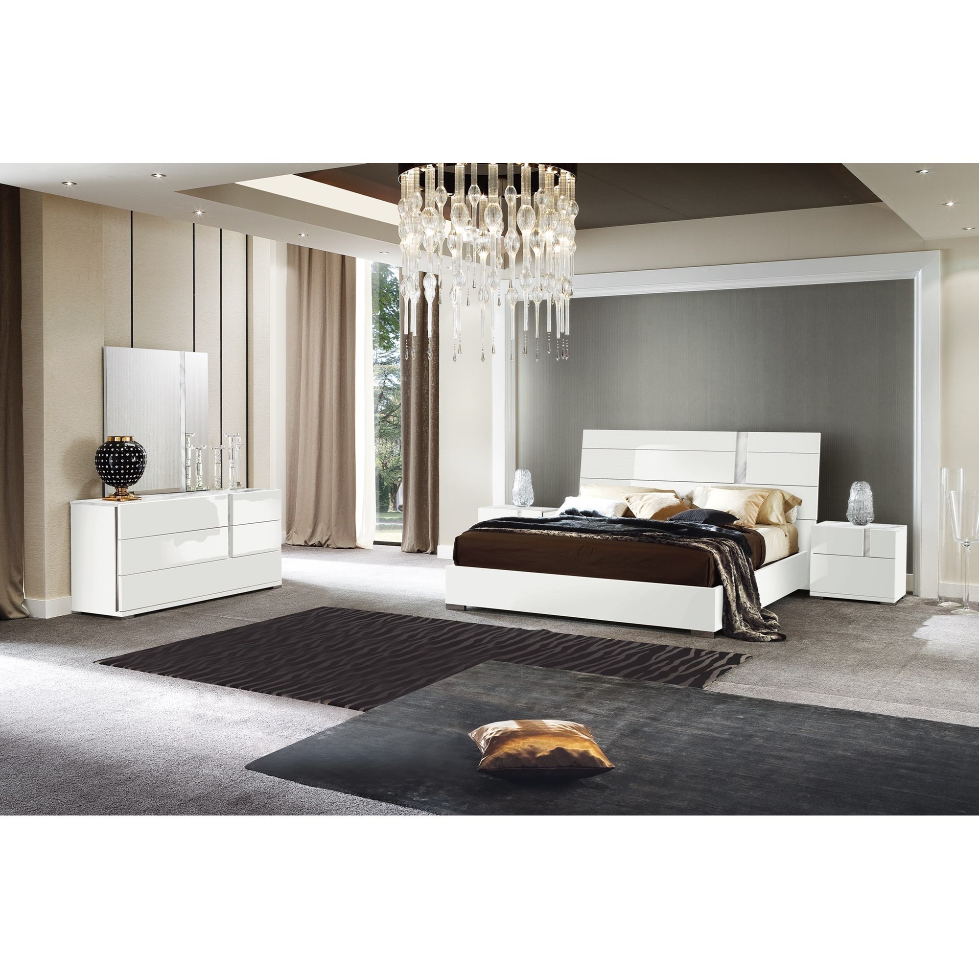 Alf Italia Bianca Queen Low Profile Bed With Carrara Marble Print Accent Stoney Creek Furniture Platform Beds Low Profile Beds
