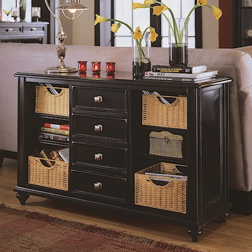 American Drew Camden Dark Console Table With 4 Drawers And American Drew Camden Dark Console Table With 4 Drawers And Baskets