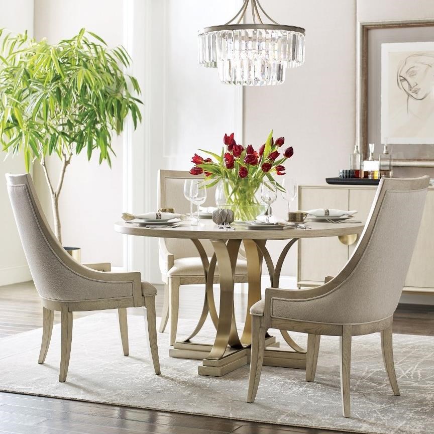5-Piece Round Dining Table Set with Plaza Table and Chalon Upholstered Chairs