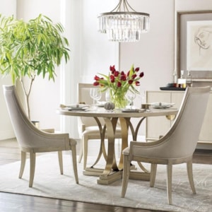 American Drew Lenox 5 Piece Round Dining Table Set With Plaza Table And Chalon Upholstered Chairs Northeast