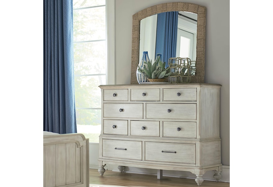 American Drew Litchfield Cotswold Ten Drawer Dresser And Mirror Set With Removable Jewelry Tray Jacksonville Furniture Mart Dresser Mirror Sets