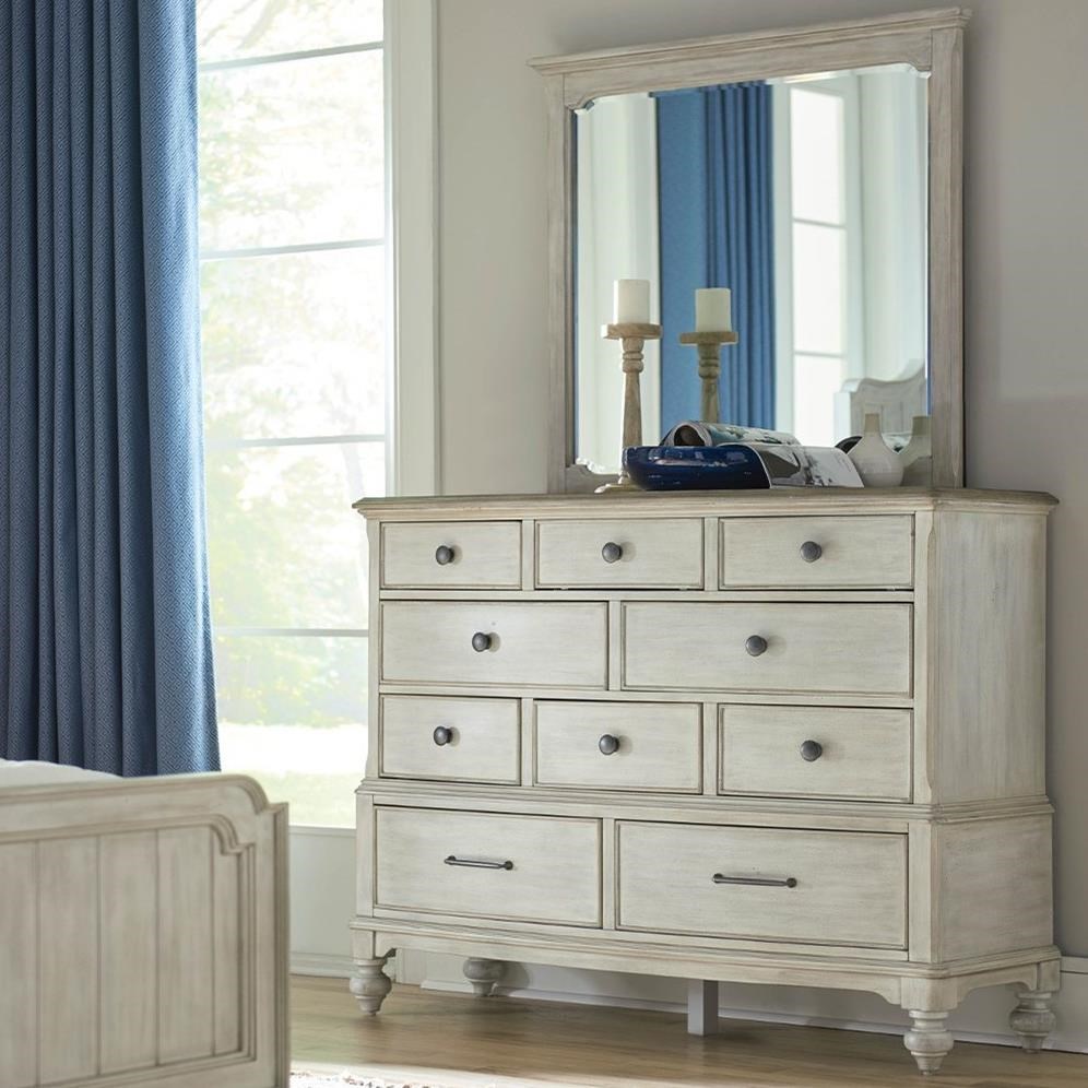 American Drew Litchfield Cotswold Ten Drawer Dresser And Mirror