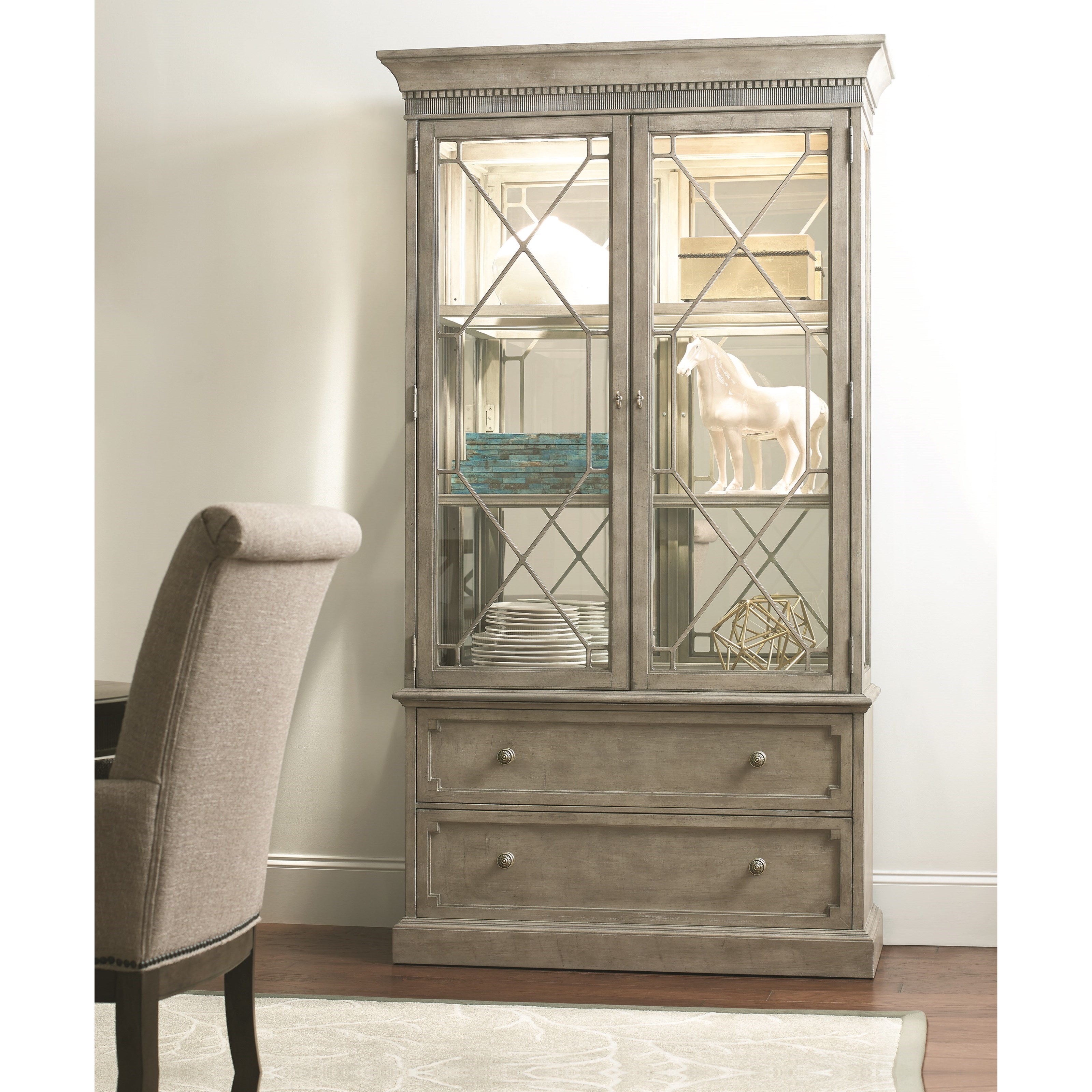 American Drew Savona Transitional Display Cabinet With Mirror Back