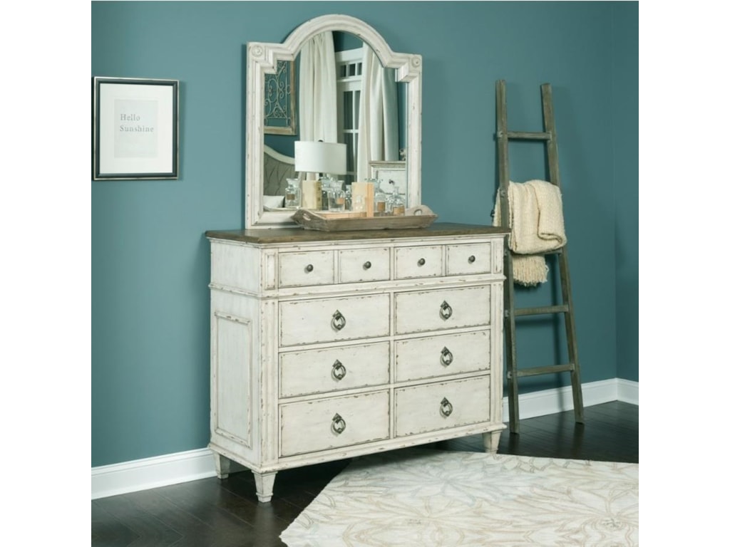 American Drew Southbury 8 Drawer Bureau And Mirror With Wood Frame