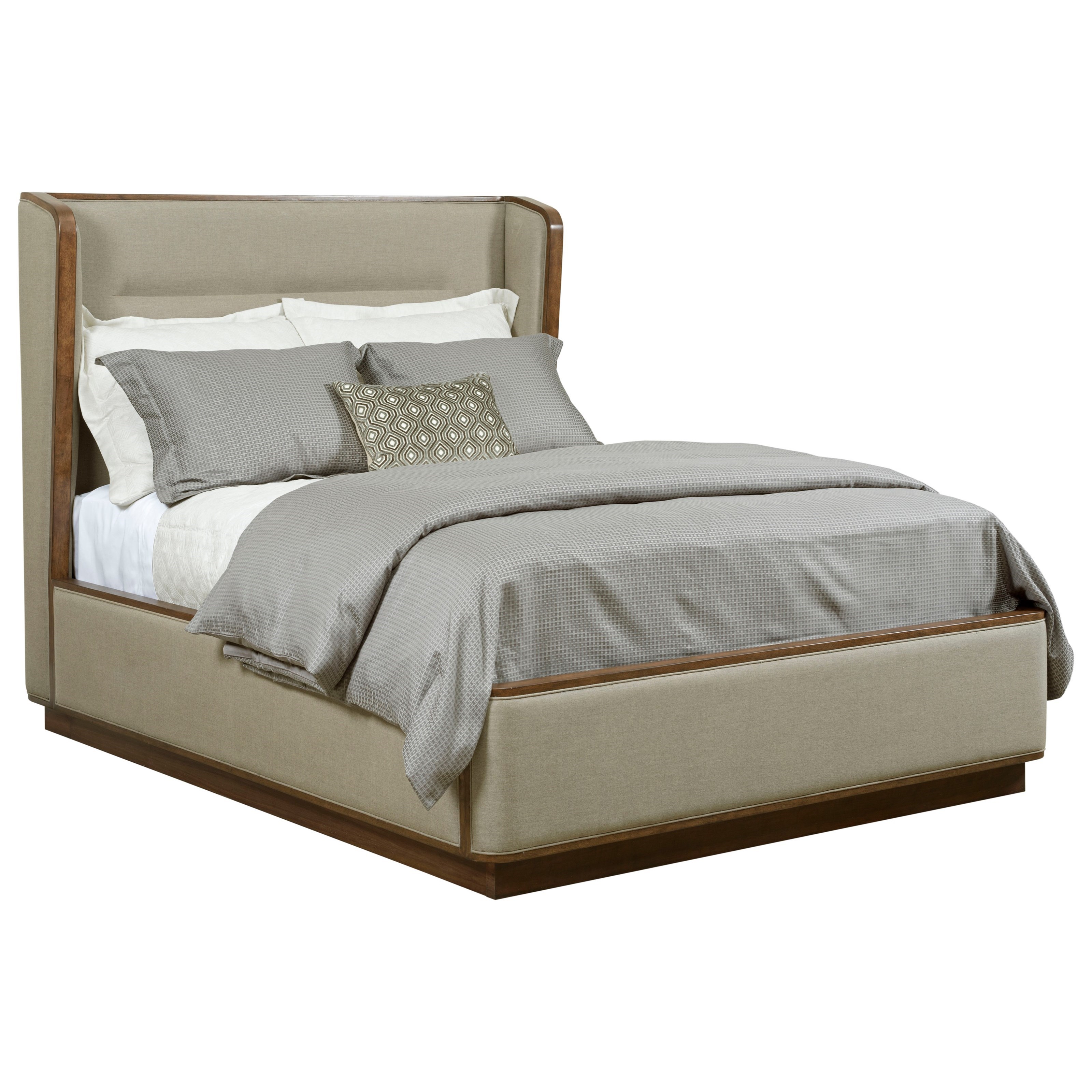 American Drew Modern Synergy Contemporary California King Astro Upholstered Bed With Walnut Trim Jacksonville Furniture Mart Upholstered Beds
