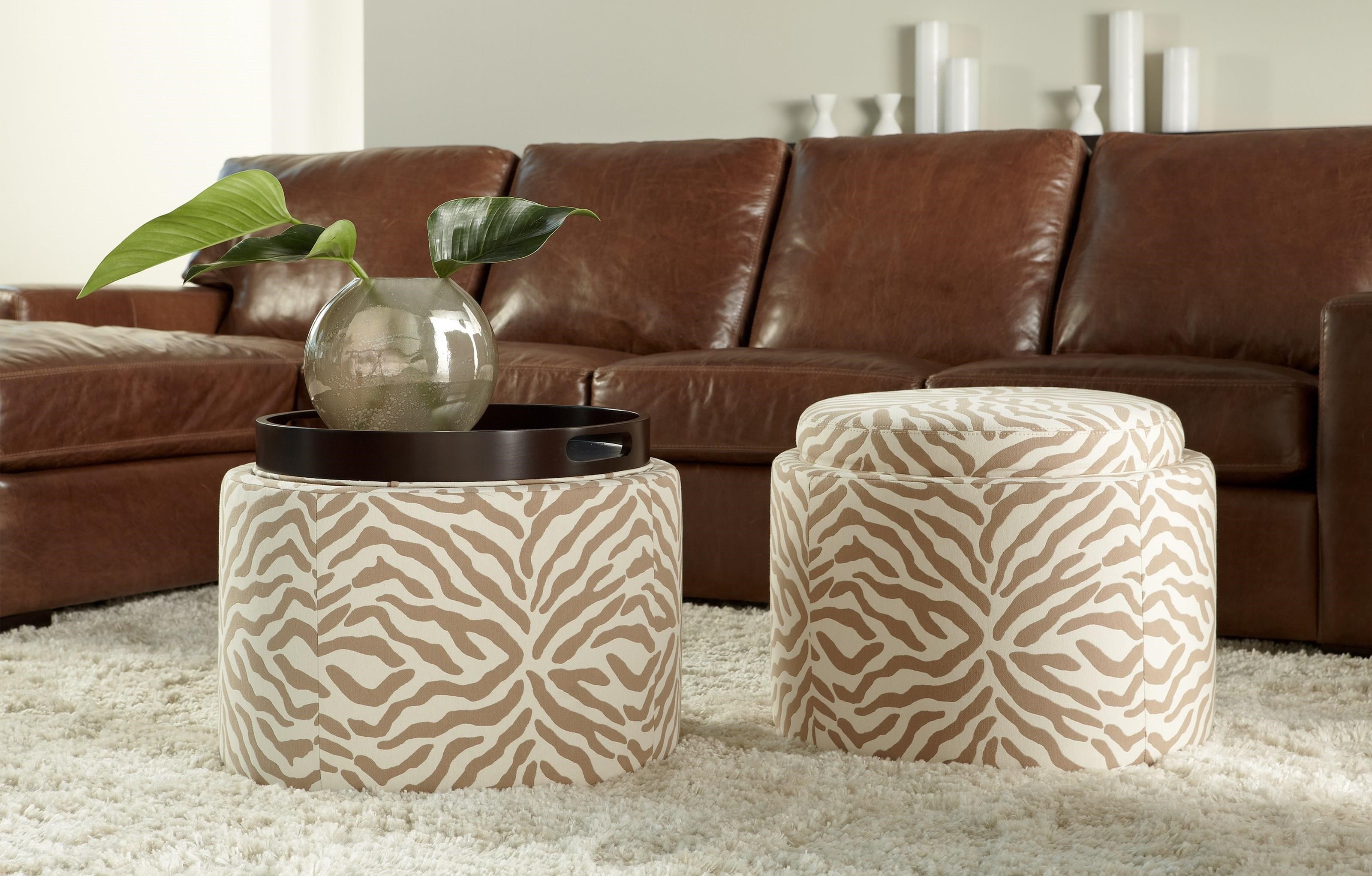 American Leather Uno Round Storage Ottoman With Tray Sprintz Furniture Ottomans