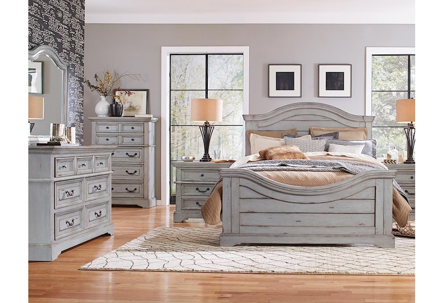 American Woodcrafters Stonebrook In Antique Gray King Panel Bed