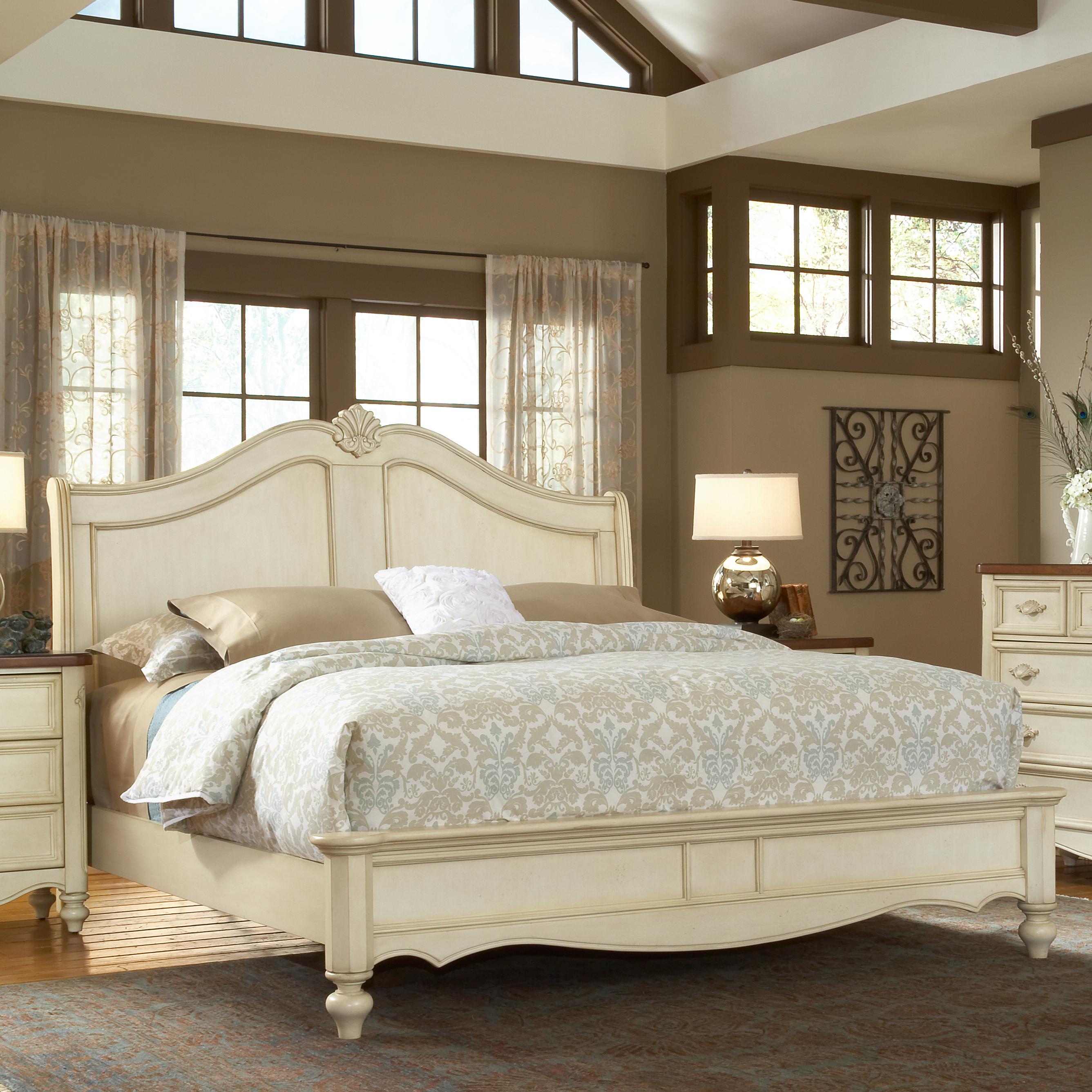 American Woodcrafters Chateau Queen Size Fleur De Lis Headboard Bed Howell Furniture Headboard Footboard