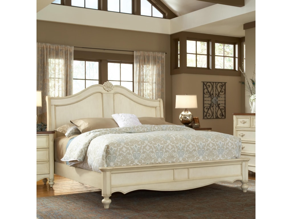 American Woodcrafters Chateau Queen Size Fleur De Lis Headboard Bed Howell Furniture Headboard Footboard