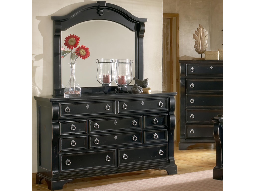 American Woodcrafters HeirloomTriple Dresser with Landscape Mirror