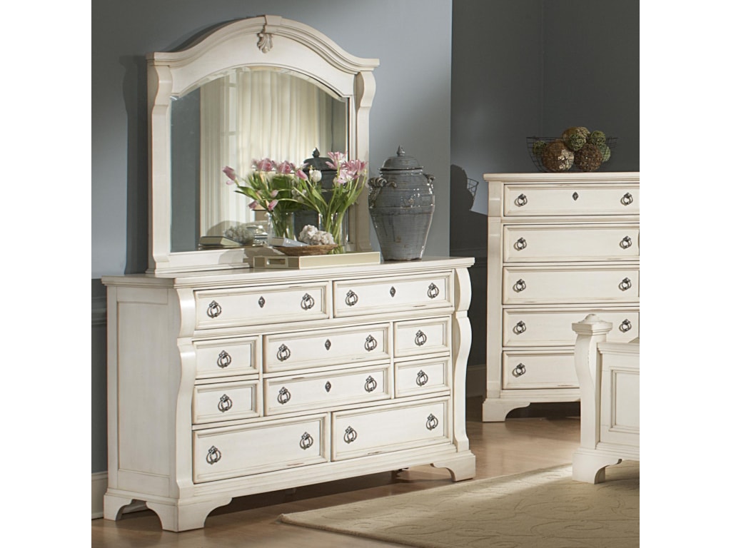 American Woodcrafters HeirloomTriple Dresser with Landscape Mirror